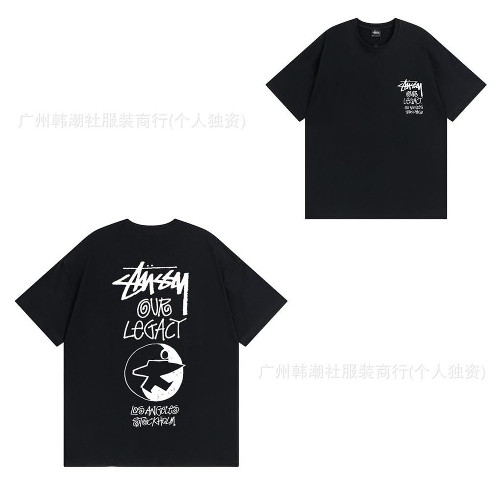 [2] American trendy brand short-sleeved t-shirt black and white collection printed short-sleeved t-shirt casual couple men and women of the same style