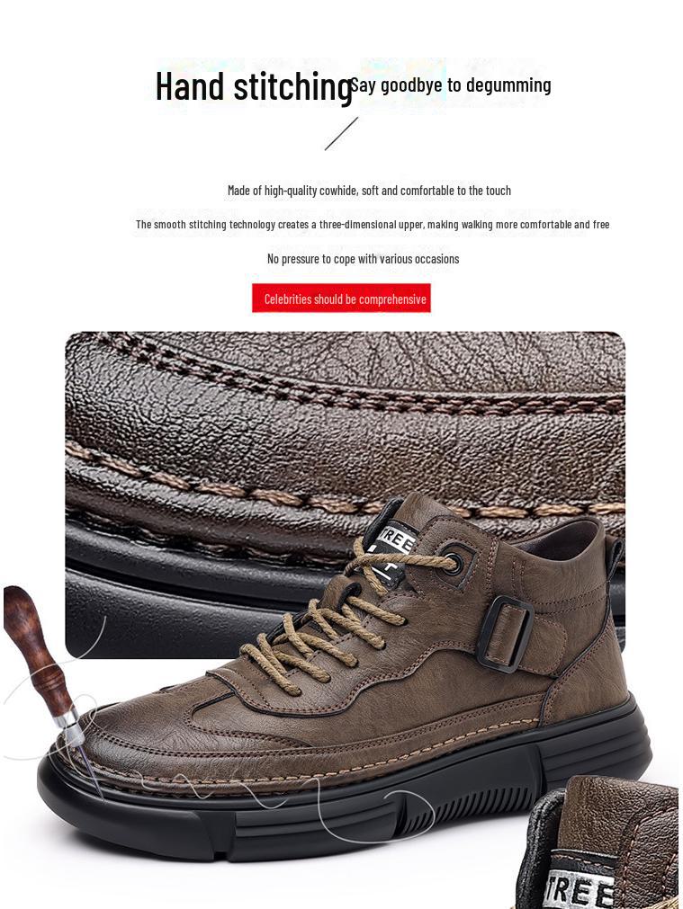 Men's 2024 Winter Leather High-Top Sneakers with Soft Sole and Plush Lining