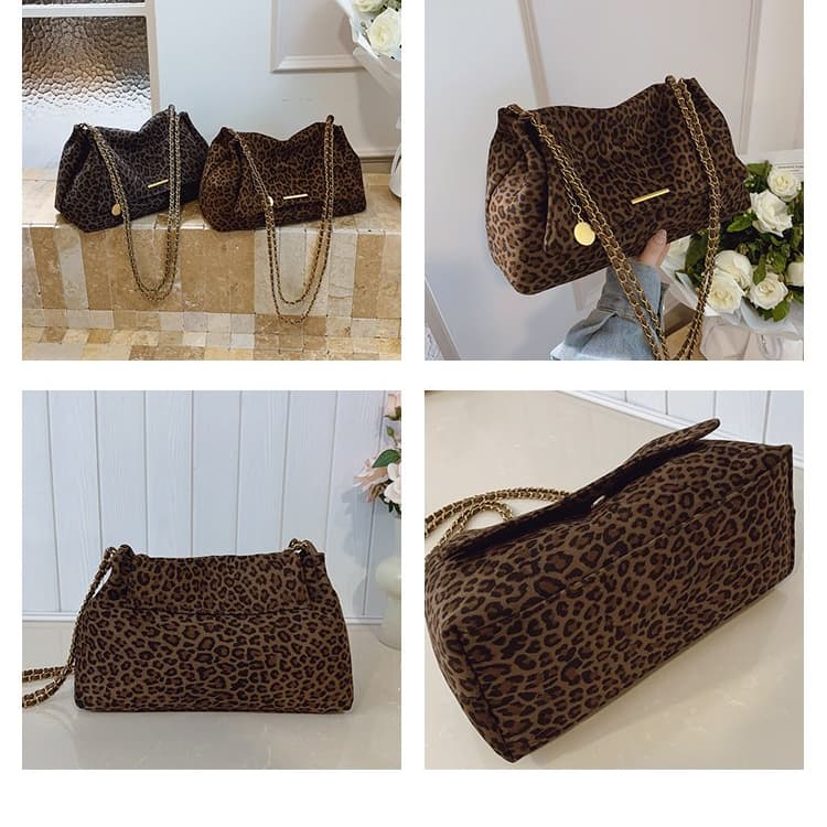 Ladies Gold Zipper Leopard Print Crossbody Bag