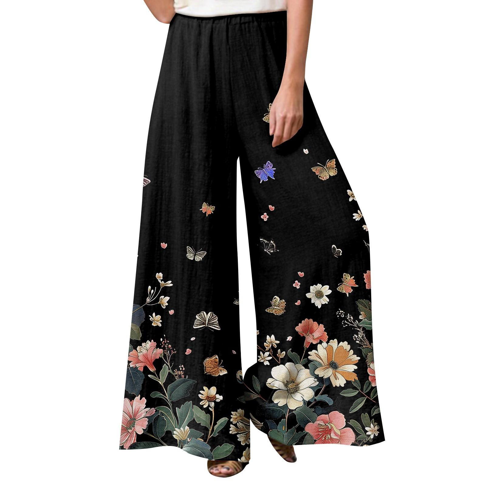 Women s Fashion Trend Printed Casual Loose Street Straight Leg Pants M чёрный