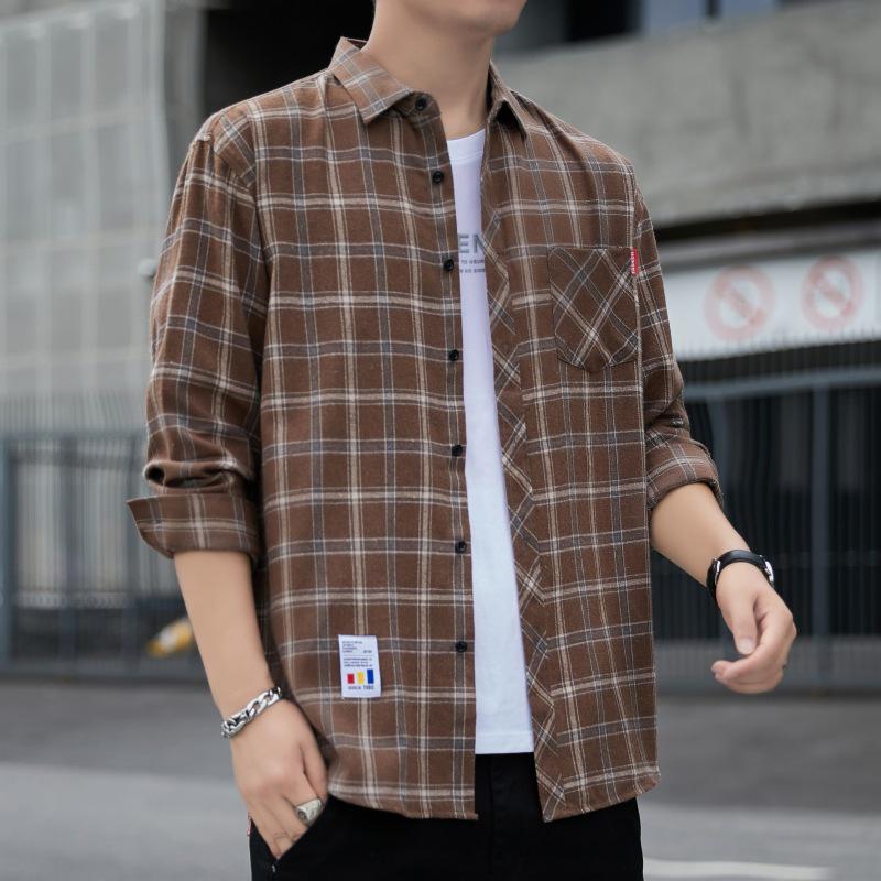 2024 Herr Casual Långärmad Rutig Skjortjacka