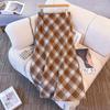 Plus Size Retro Red Plaid Woolen High Waist Slimming Mid-Length Skirt for Autumn/Winter.