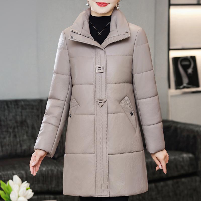 Middle Age Woman Winter Long Faux Sheepskin Coats Elegant Thick Warm Winter Parkas Female Leather Jacket