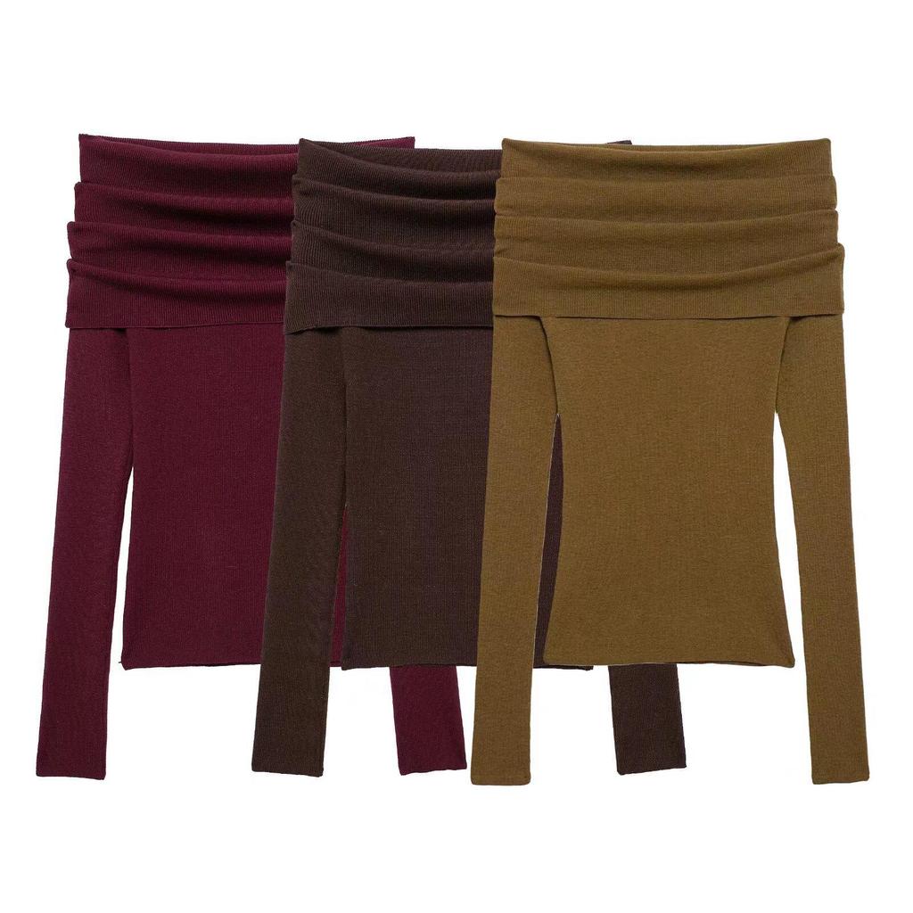 2025 Spring Off-Shoulder Knit Pullover: Women's Slim, Versatile, Long-Sleeved Fashion Top