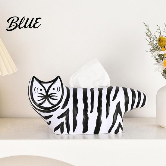Tissue Box Holder Box, Striped Cat Shape Dispenser, with Ample Interior Cartoon Space Vinyl Case, Compact Decorative Durable Paper Living Room