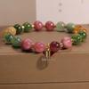 Women's Natural Tourmaline Flower Bracelet: Chinese Style Fu Character, Seven-Color Beads, Ideal Gift for Bestie or Girlfriend.