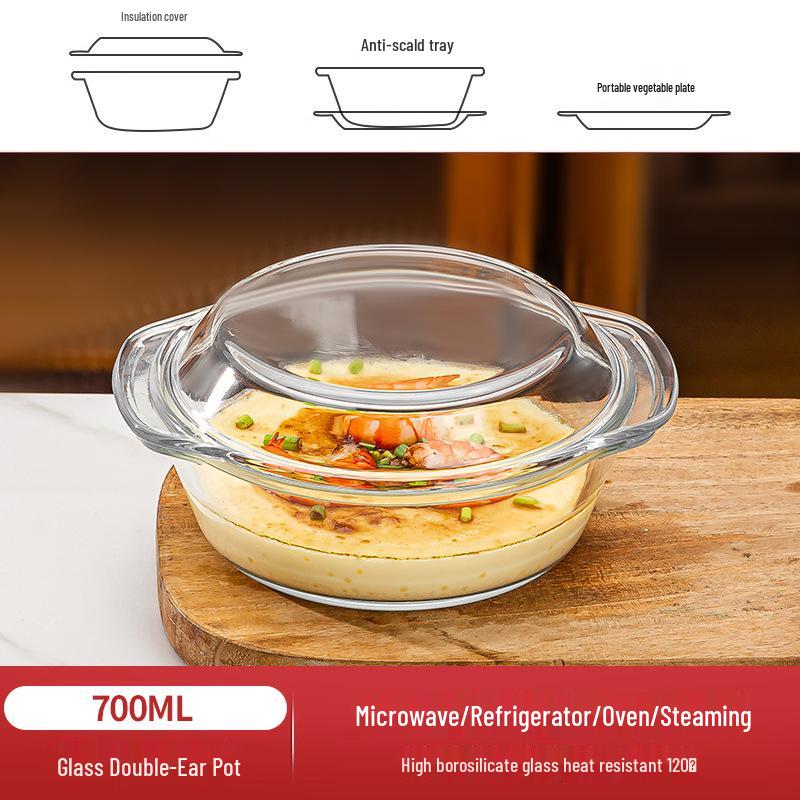 Heat-Resistant Glass Bowl with Lid for Microwave Cooking: Ideal for Rice, Baking, Soups, Instant Noodles, and More.