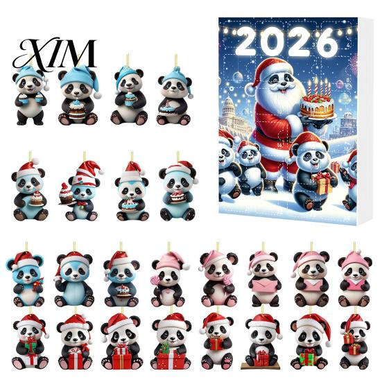 Unique Christmas Gift Panda Advent Calendar, 24 Days Countdown Contains Acrylic Ornament Set Ornaments, Cute Hanging Decorations for Tree Home