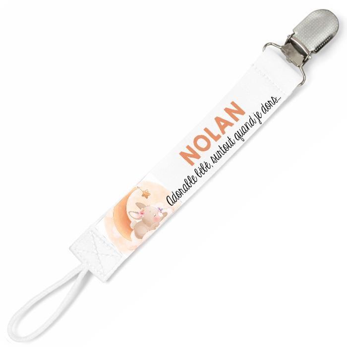 Planetee Attache tétine pour prénom NOLAN adorable bébé surtout quand je dors lapin garçon | Attache sucette cadeau naissance