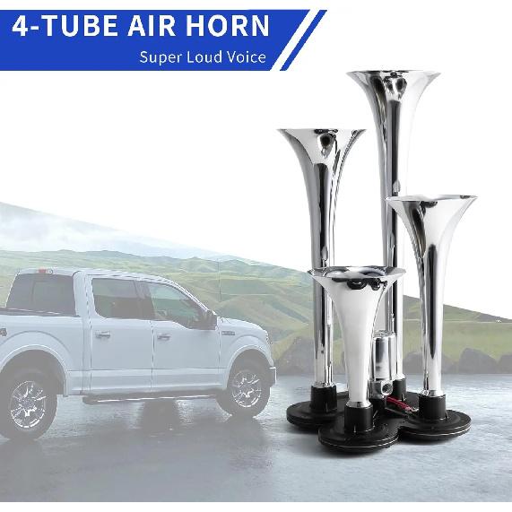 FARBIN 4 Trumpet Air Horn 12V/24V 130DB Four-tube Air Train Horn with Electric Solenoid Powerful Loud Truck For Vehicle Truck