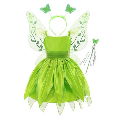 Costume da Elfa Fantastica per Ragazze Abito con Scollo Quadrato Maniche a Farfalla Orlo Irregolare Cerchietto per Capelli Bacchetta Ali Set