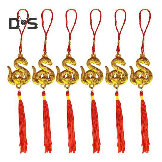

6 шт. Китайские новогодние украшения 2025 года, украшение на удачу в виде змеи, талисманы в виде змеи, красные подвесные кисточки, декор по фен-шуй для автомобиля 6pcs