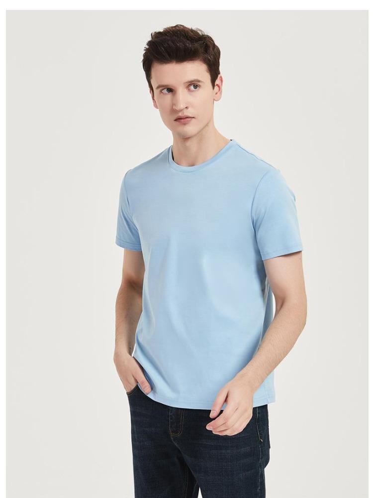 120-count Double-sided Liquid Ammonia Mercerized Cotton Short-sleeve Crew Neck Premium Pure Cotton Long-staple Cotton T-shirt for Men
