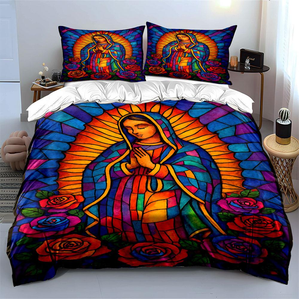Colorful Virgin Mary Artwork Bedding Duvet Cover Set Duvet Cover Pillowcases (1*Duvet Cover 2*Pillowcases, without duvet insert)