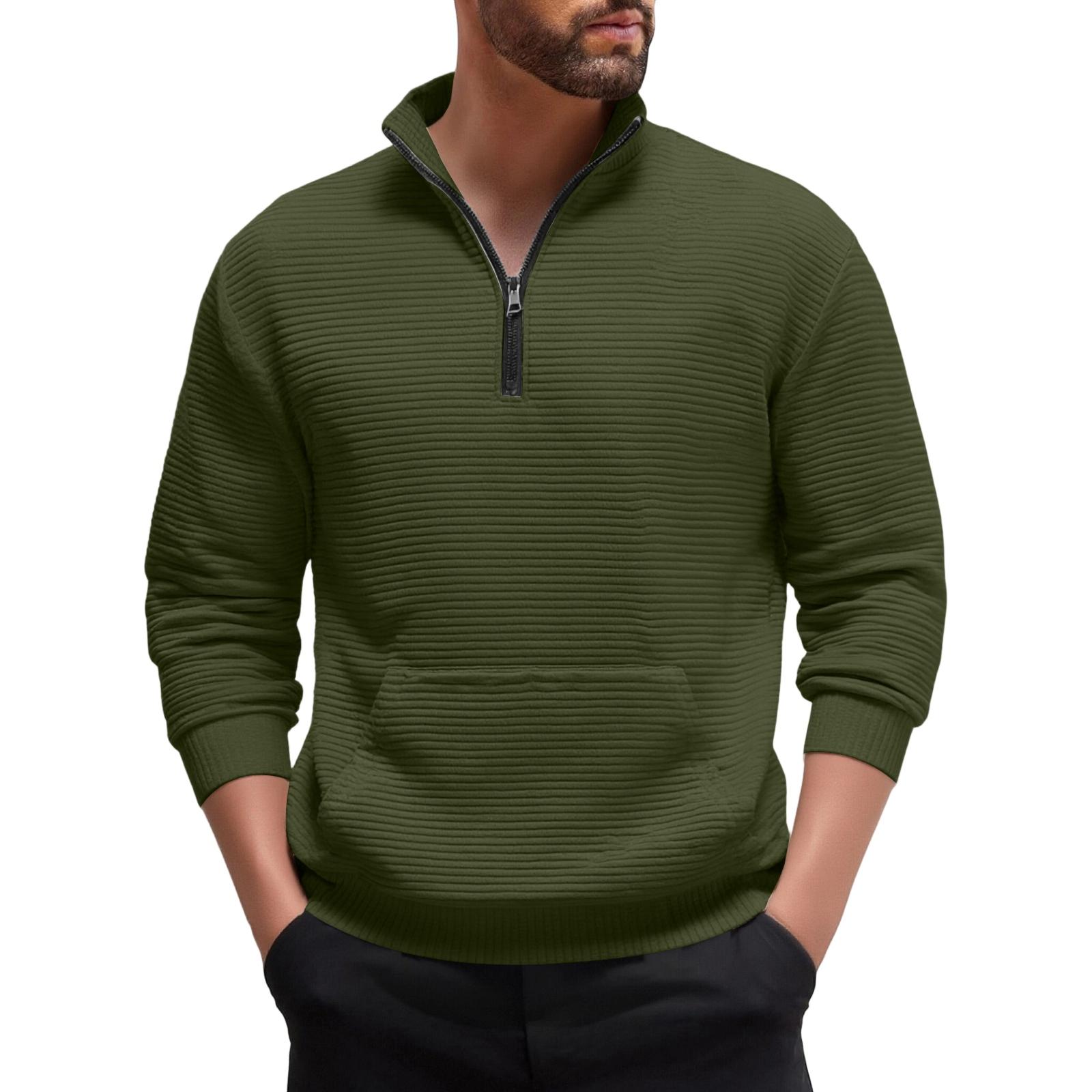 

Men s Casual Sports Long-sleeved Thickened Sweatshirt, Men s Stand-up Collar Semi-zipper Striped Texture Top L