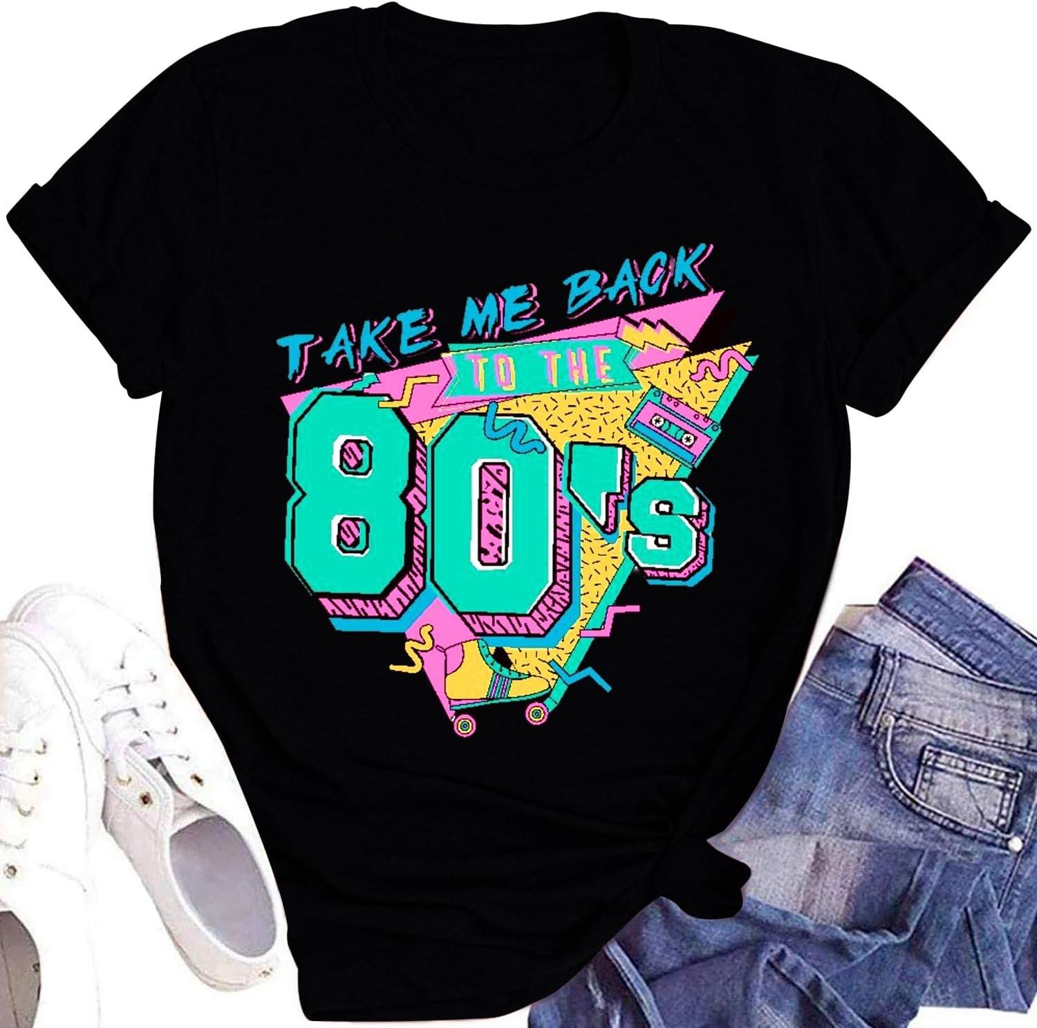 LINZEOO Womens 80s Shirts Take Me Back to The 80s T-Shirt Retro Party Music Tee Top(2) XXXXXL чёрный
