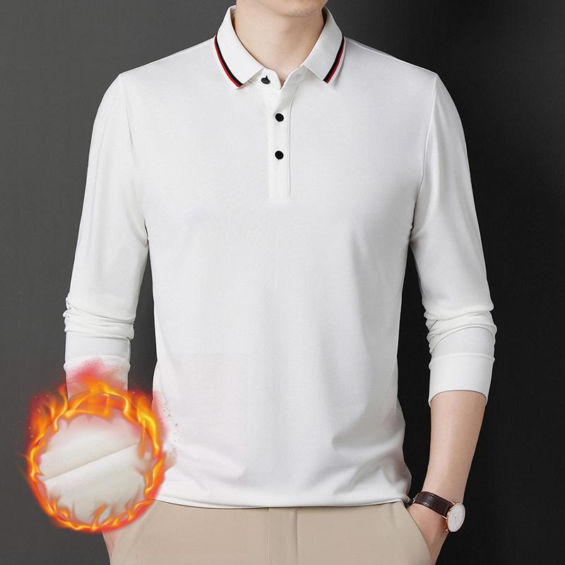 New Men's Polo Shirt Plus Velvet Thickening Long-sleeved T-shirt Men's Simple Business Youth Loose Large Size Dad Wear