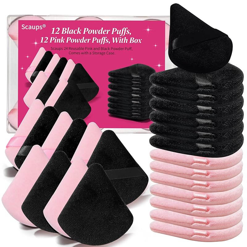 24Pcs Black and Pink Powder Puff, Triangle Powder Puffs, Powder Puffs for Makeup and Cosmetic Foundation Black and Pink
