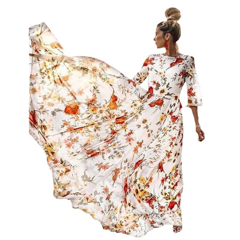 European & American Women's Chiffon Printed Swing Dress with Quantity Discounts