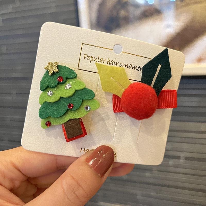 Christmas Hair Accessories - Red & Green Girls' Side Clips: Festive Duckbill Headwear for Autumn/Winter