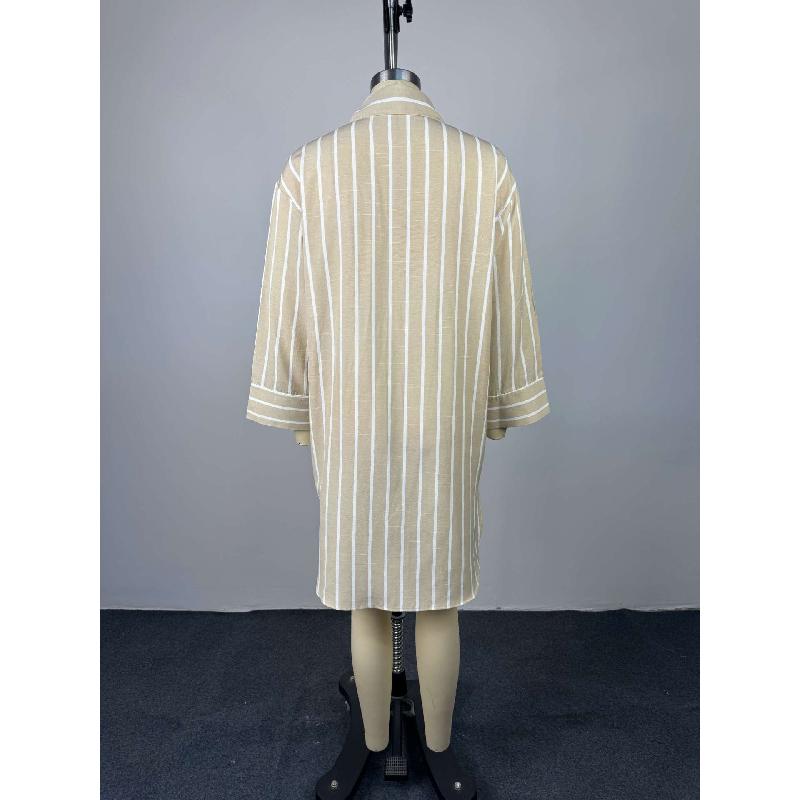 Women's 2026 Summer New Fashionable Turn-down Collar Buttoned Loose Striped Long Sleeve Mid-length Shirt
