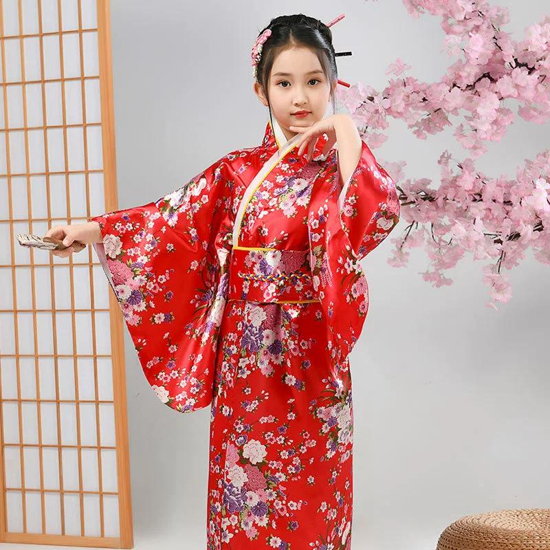 Japanischer Kimono für Kinder, traditionelle Kostüme, Mädchen, Cos Performance, bedrucktes Yukata-Nachthemd, Grundschüler, Performance-Fotokostüme