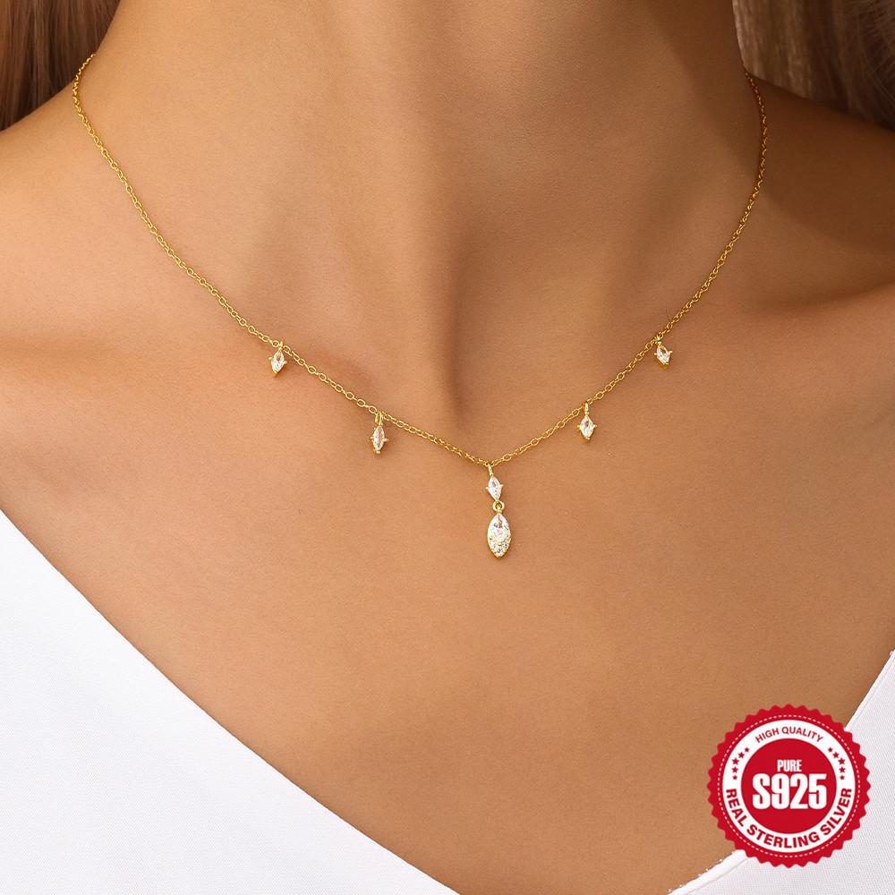 Horse Eye Zircon Fringed Neck Chain Ins Fashion S925 Sterling Silver Super Shiny Stacked Collarbone Chain For Women In Autumn And Winter