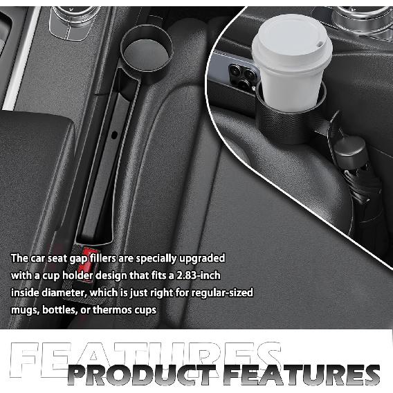 2025 New Car Seat Gap Filler Organizer,2PCS Multifunctional Car Side Seat Gap Filler With Cars Cup Holder&Hook,Universal In Between Cars Seats