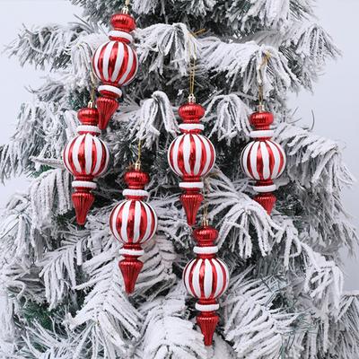 2 Pcs 7 Inch Finial Drop Christmas Tree Ornaments Red White Gourd Shape Hanging Ornaments Shatterproof Plastic Finial Pendant for Holiday Party Decor