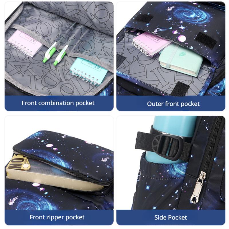 Load Reduction Oxford Children Backpack for Boys Large Capacity Primary Students Grade 1-6 Schoolbags with Bento Bag Pencil Case