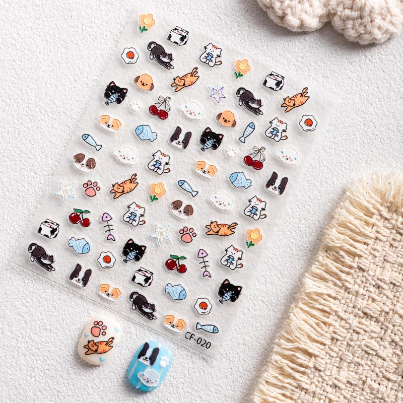 Cyasnea 5D Embossed Cartoon Nail Stickers with Adhesive Backing for Kids - Fun DIY Nail Decorations