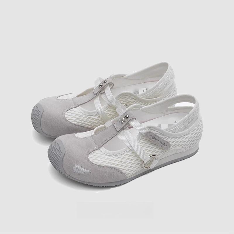Super fire leisure sports Velcro shallow mouth Mary Jane shoes lightweight soft-soled white shoes flat-soled versatile single shoes women's