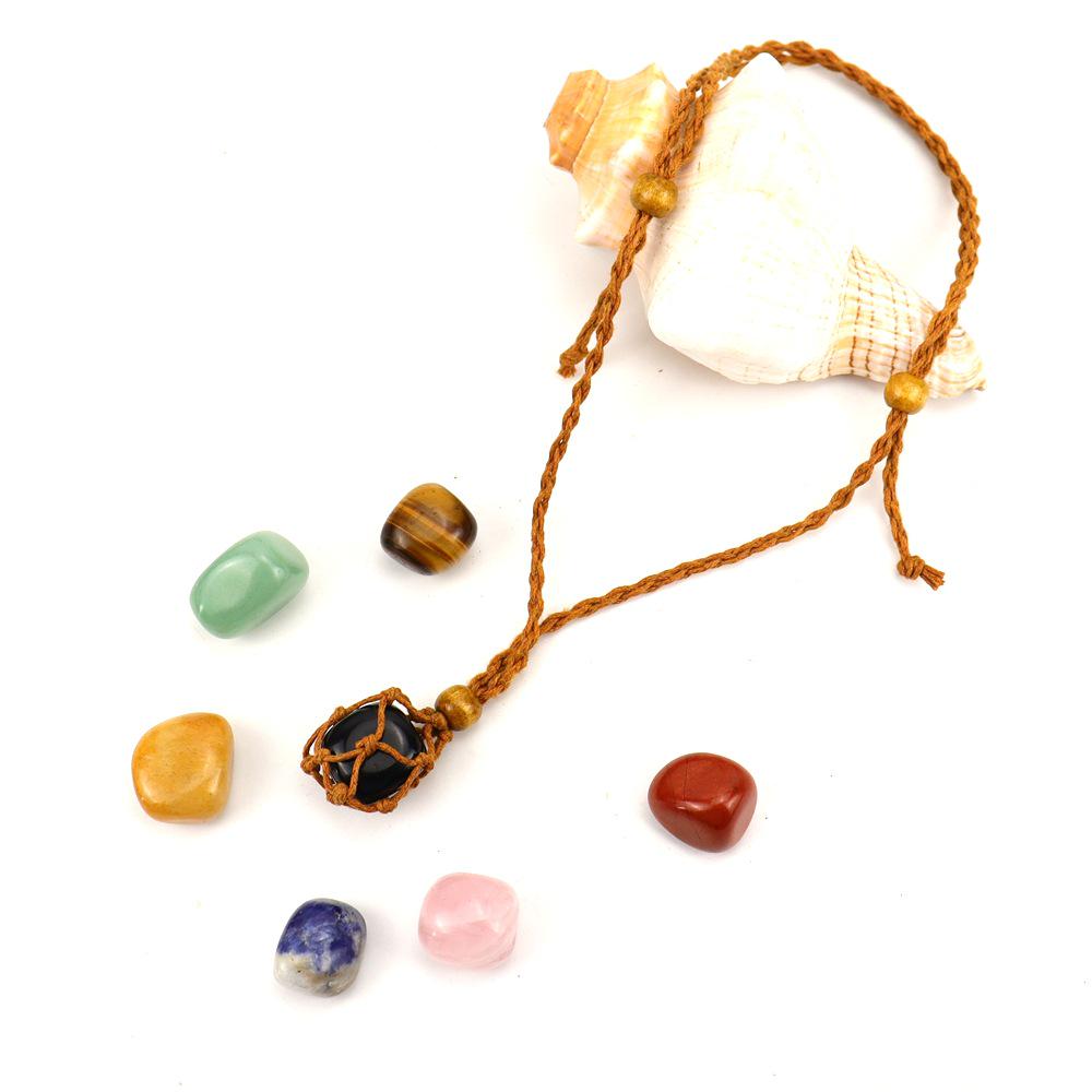 Adjustable Hand-Woven Crystal Stone Necklace with Net Bag Pendant
