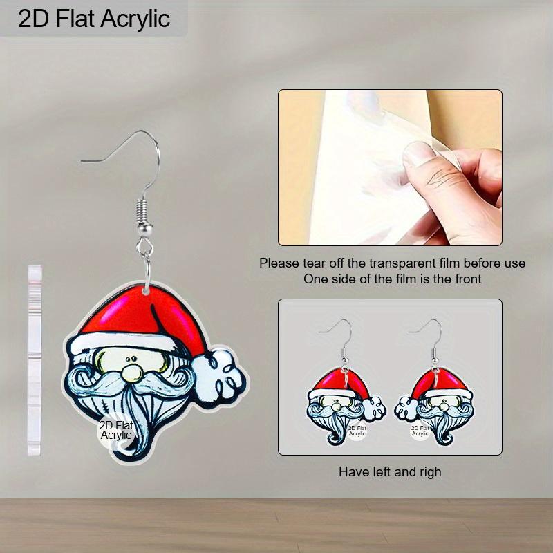 2D Flat Santa Claus Dangle Earrings, Lightweight Acrylic Material, Suitable for Women, Ideal for Party Gifts, Jewelry, and Christmas Gifts.