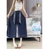 Ice silk denim skirt-pants for women, summer thin high-waisted drapey wide-leg cropped pants