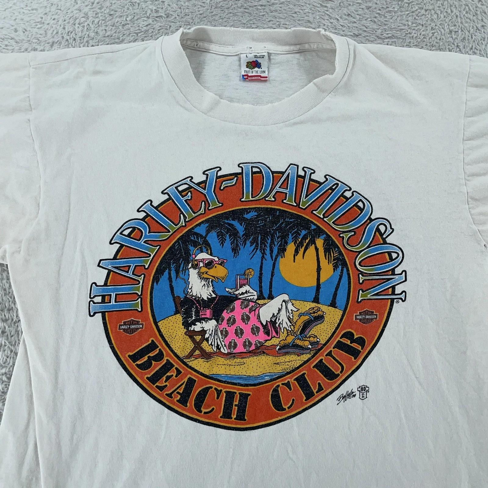 Vintage Harley-Davidson Beach Club Shirt Mens Small White Biker Eagle 90s USA 2XL