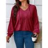 Damen Plus Size Unifarben Gerippt V-Ausschnitt Mit Kapuze Langarm Locker Lässig Strickoberteil