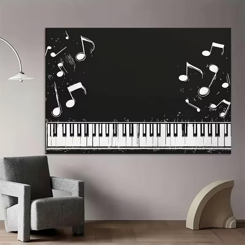 2D Blackboard Music Theme Backdrop Piano Keys and Notes for Musician Party Background