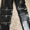 Classical Fit Slim Sexy Three Zipper Bright Leather Stretchy Leggings Pants