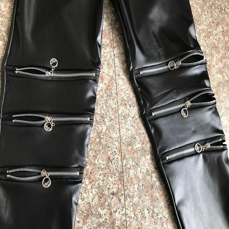 Classical Fit Slim Sexy Three Zipper Bright Leather Stretchy Leggings Pants