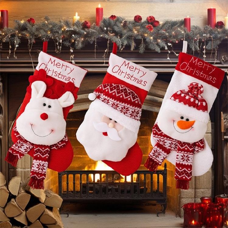 Christmas Theme Stocking Knitted Present Bag for Kids Santa/Snowman/Elk Christmas Socks Festival Mantels Accessory