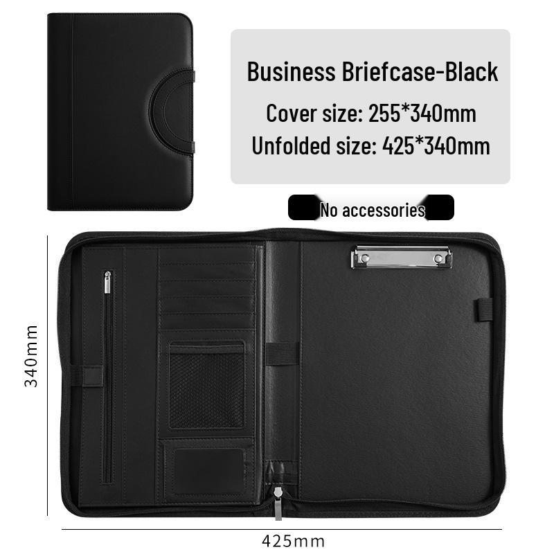 A4 Multifunction Leather Zipper Briefcase Binder with Clipboard
