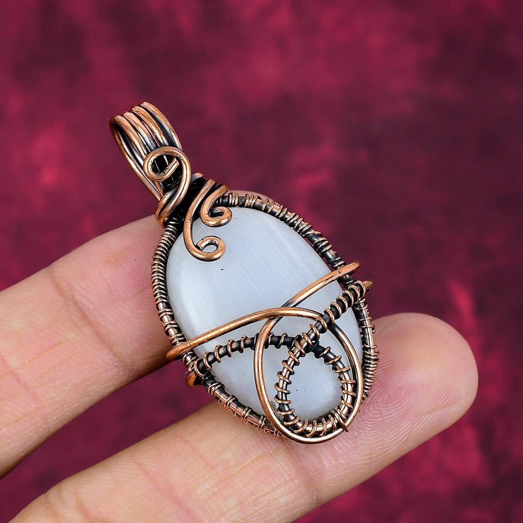 Rainbow Moonstone Pendant Handmade Gemstone Pendant Copper Wire Wrapped Jewelry
