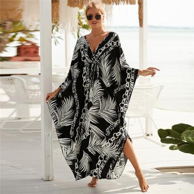 Damen Übergröße Tierprint V-Ausschnitt Fledermausärmel Kaftan Strandkleid Badeanzug Überwurf Loungewear
