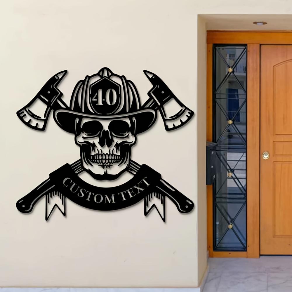 Metal Skull Axe Wall Art Firefighter Decor Indoor Outdoor Cottage Home