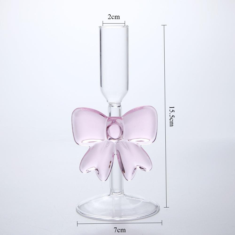 Luxury Transparent Glass High Footed Pink Big Bow Romantic Candle Holder Party Table Decoration Use Candle-stick Decent Gift