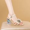 Fashion Colorful Diamond Buckle Bow One Strap Sandals Women's Square Toe Open Toe Slim Strap Anti-Slip Wear-Resistant High Heels
