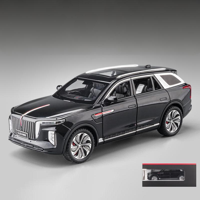 1/24 Hong Qi E-HS9 Pure Electric Large SUV Alloy Metal Diecast Model Home Display Decoration Ornaments Sound and Light Birthday