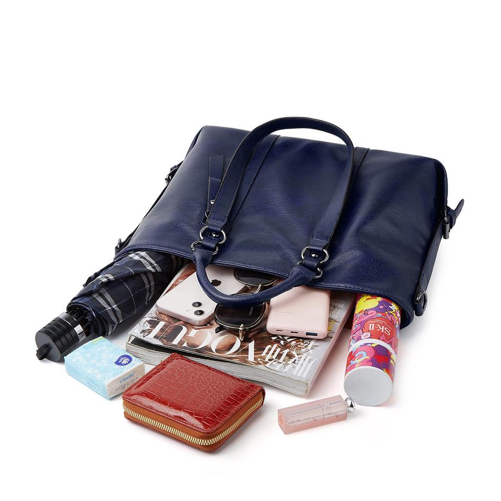 2024 Autumn Large-Capacity Retro Waxed Leather Shoulder & Crossbody Tote Bag for Women