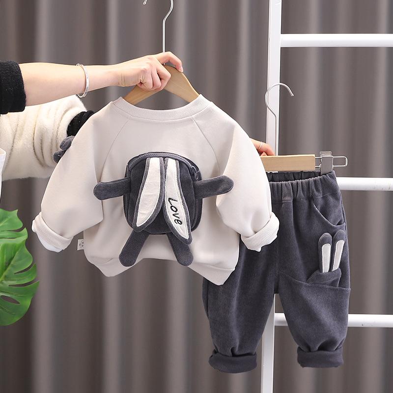 Autumn and Winter Boys Clothing Set New Children's Korean Edition Hooded Sweater Pants Two piece Set Girl Baby Velvet Set